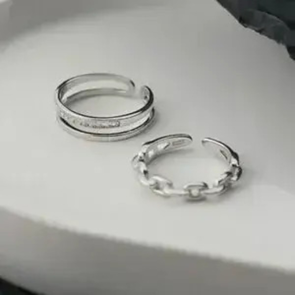 925 Sterling Silver Chain Ring Double Layer Ring